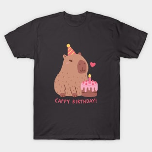 Cute Capybara And Cake, Happy Cappy Birthday T-Shirt